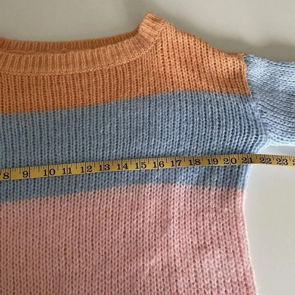 Lovers And Friends Pastel Preppy Balloon Sleeve Sweater S Wool Alpaca Stripes - Picture 4 of 9